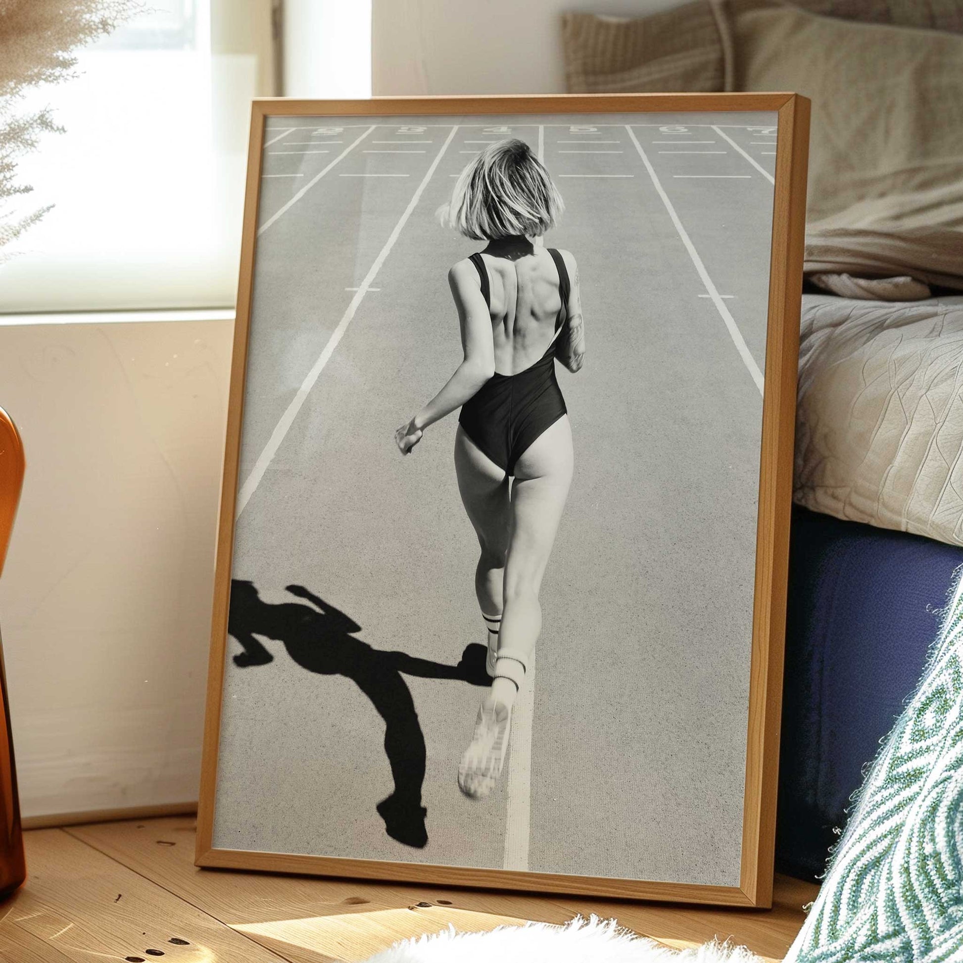 running girl photo mockup black frame lounge