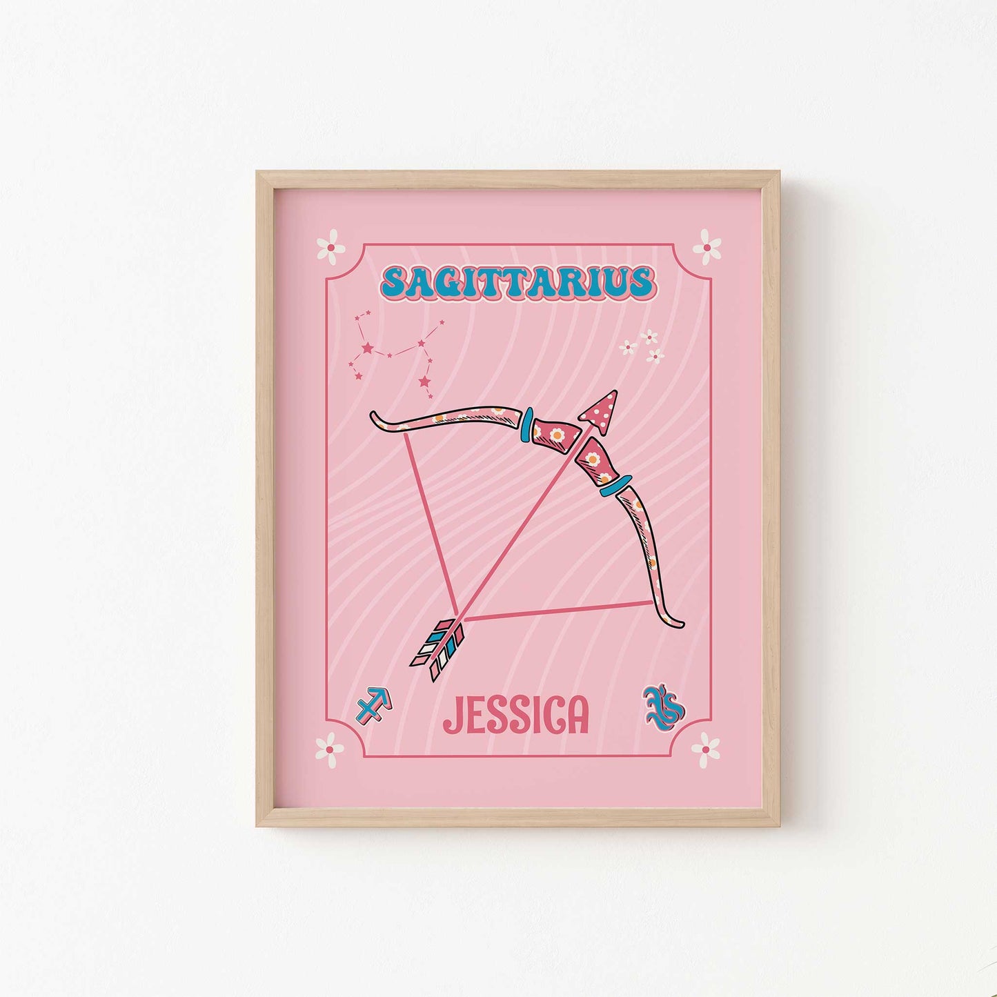 personalised sagittarius zodiac print wooden frame mockup