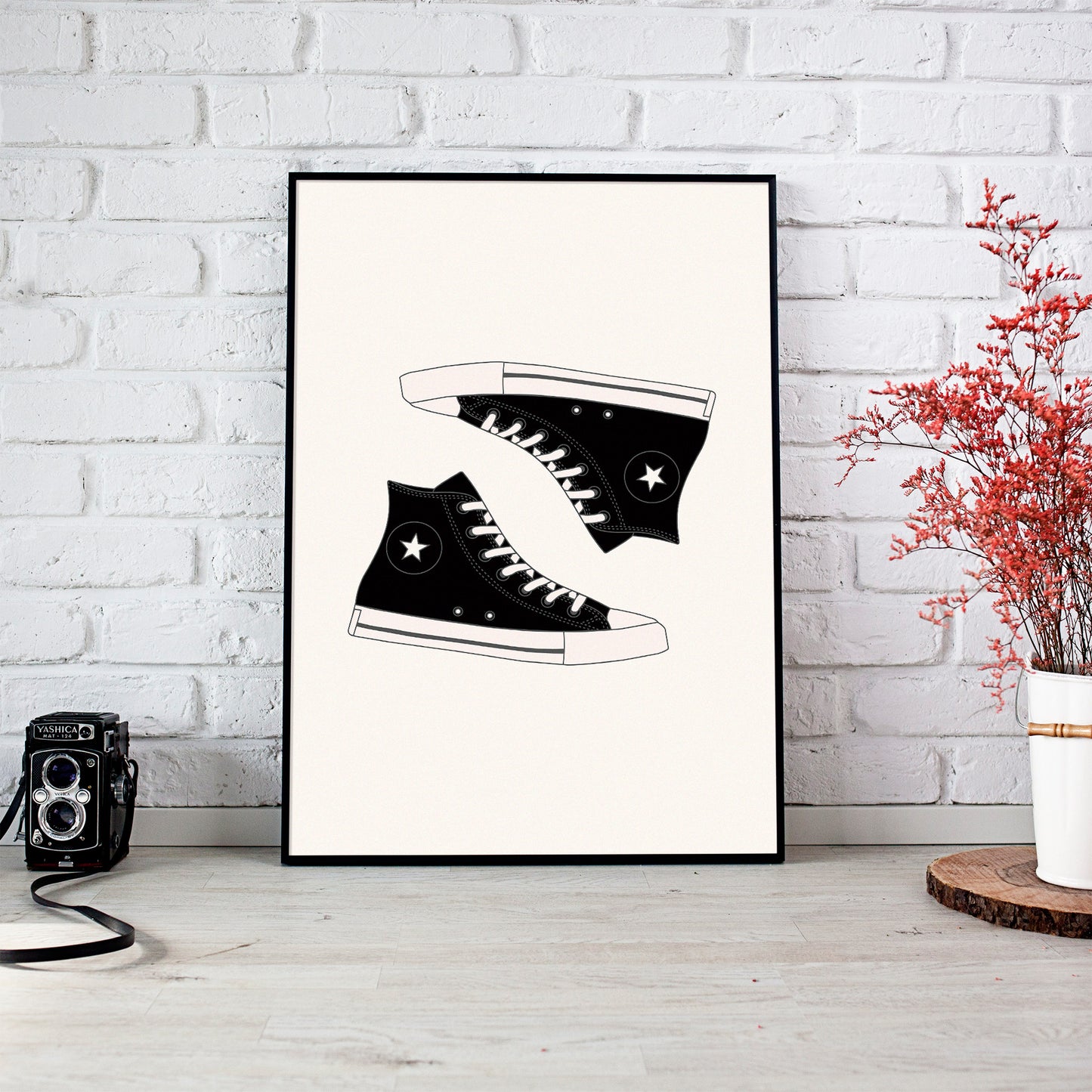 trendy black high top sneaker print mockup lounge black frame