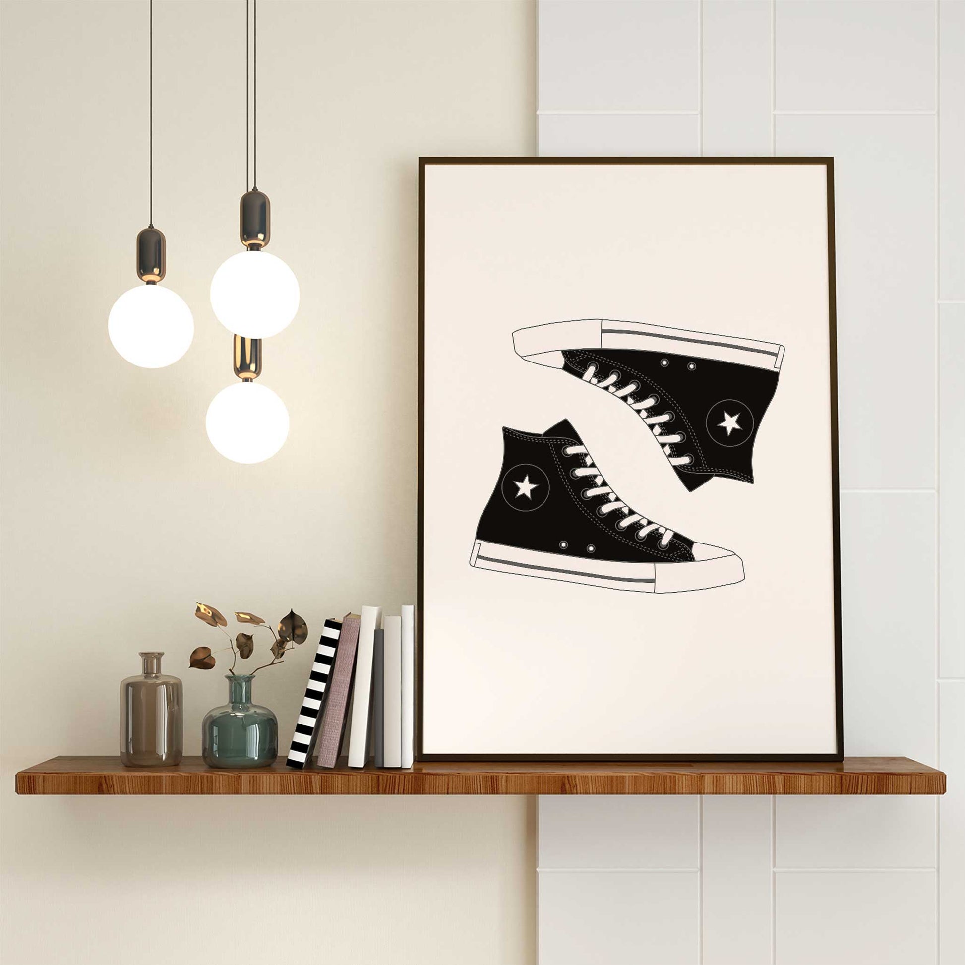 trendy black high top sneaker print mockup lounge black frame