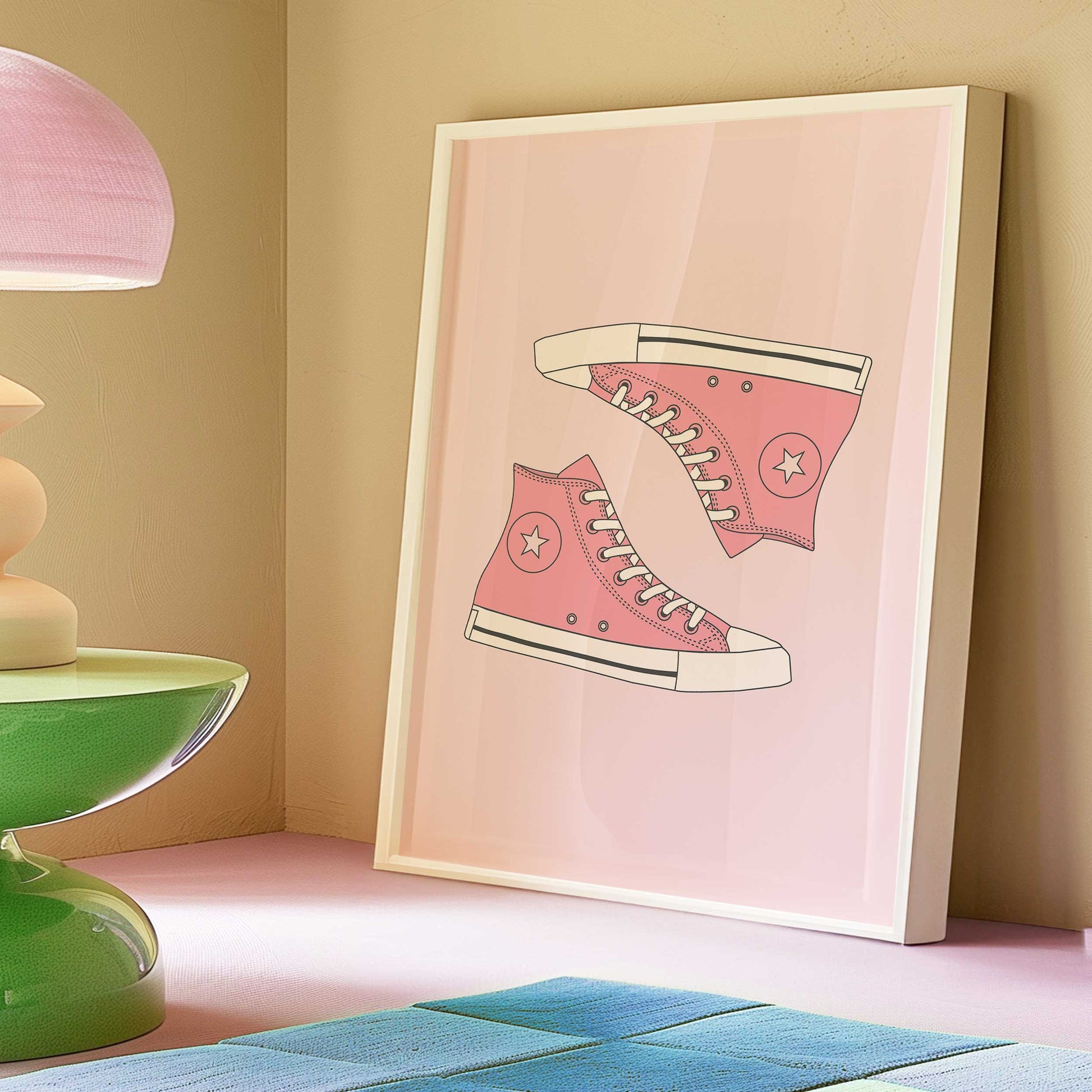 trendy pink high top sneaker print mockup white frame cool lounge