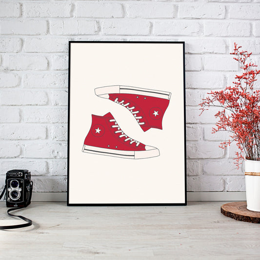 trendy red high top sneaker print mockup lounge black frame