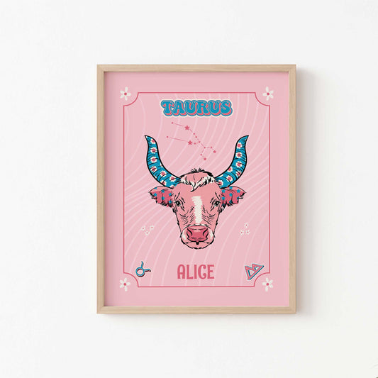 personalised taurus zodiac print wooden frame mockup