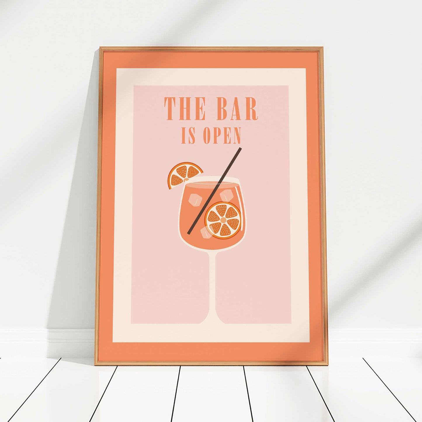 The bar is open print framed mockup