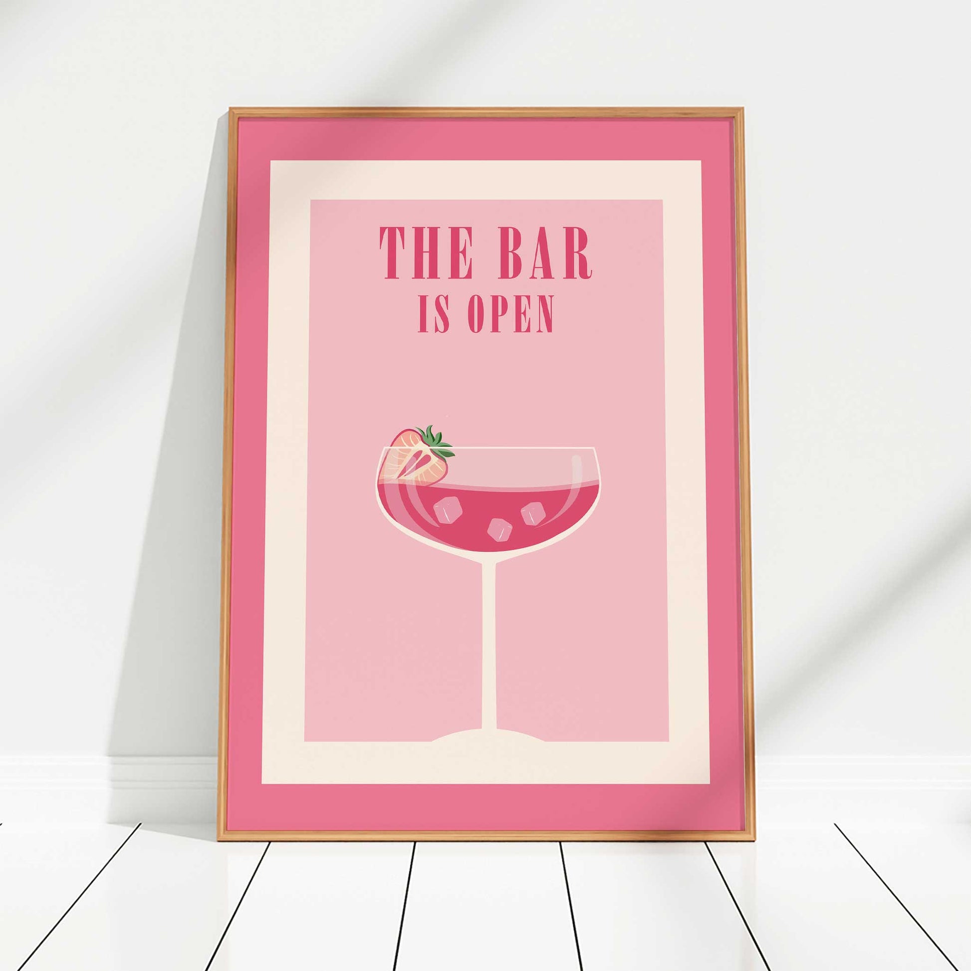 The bar is open print framed mockup