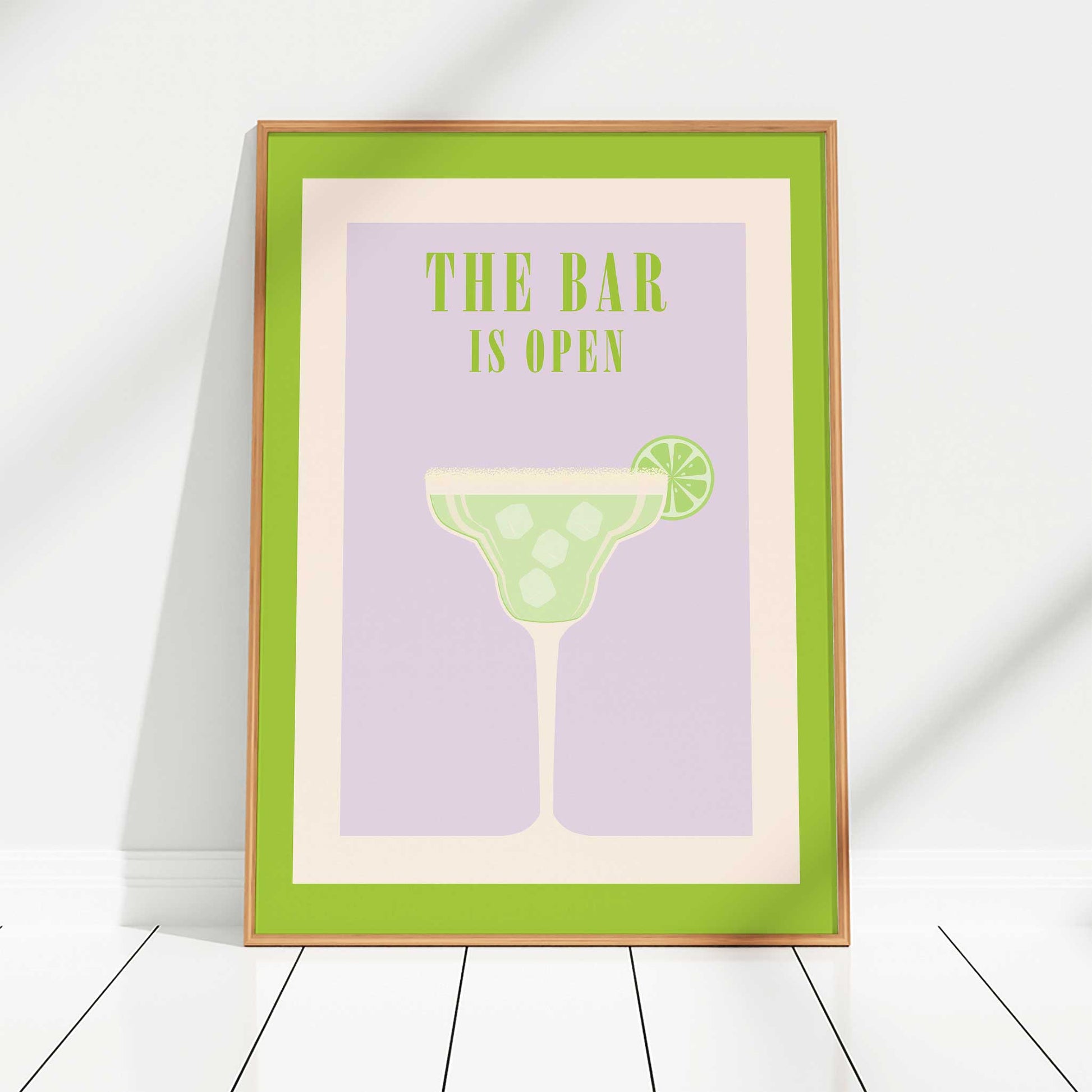 The bar is open print framed mockup