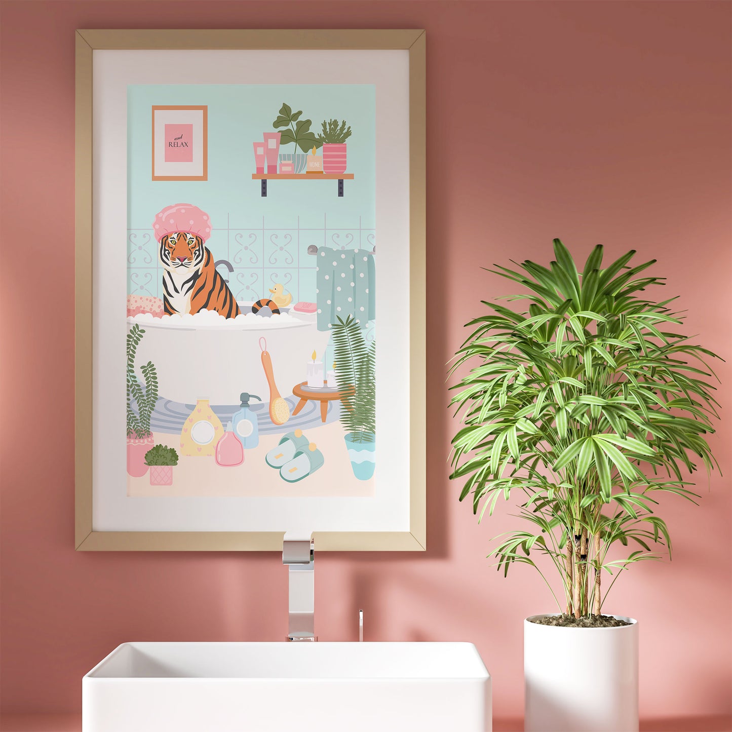 tiger in bathroom print mockup bathroom