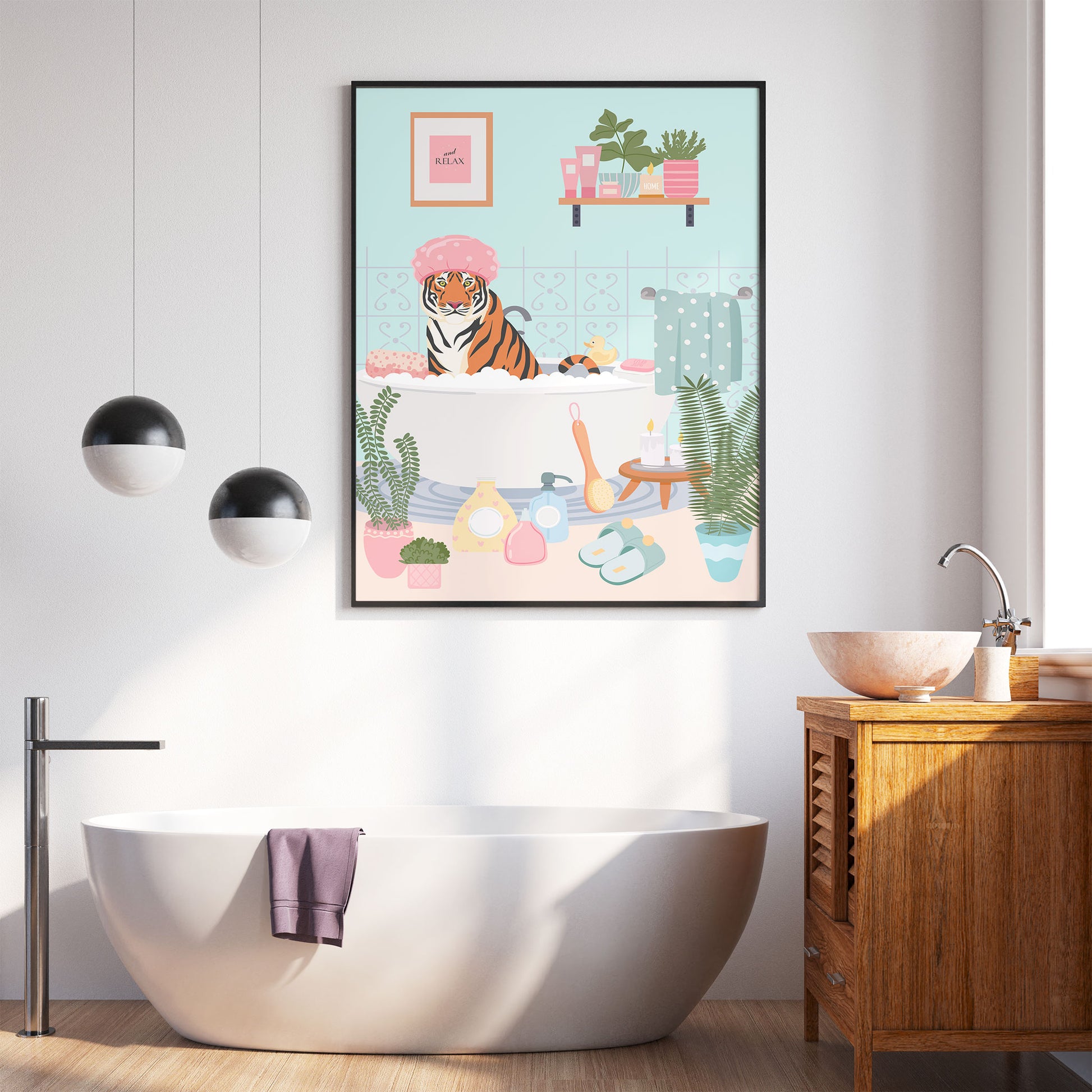 tiger in bathroom print mockup bathroom