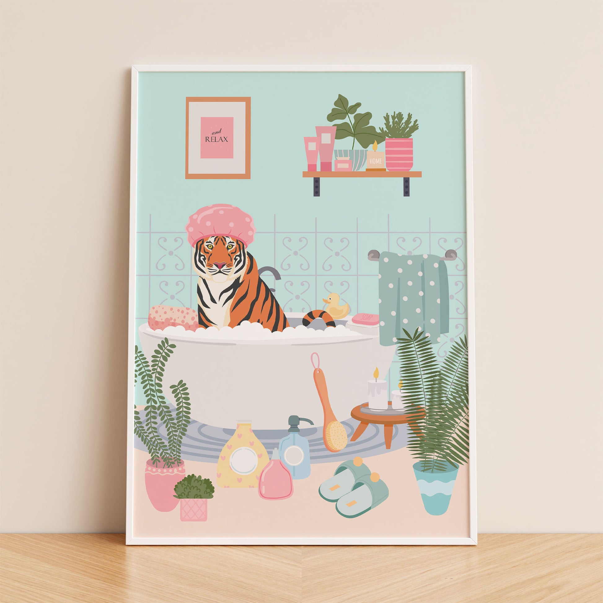 tiger in bathroom print mockup lounge