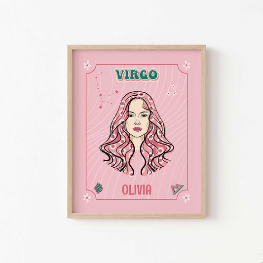 personalised virgo zodiac print wooden frame mockup